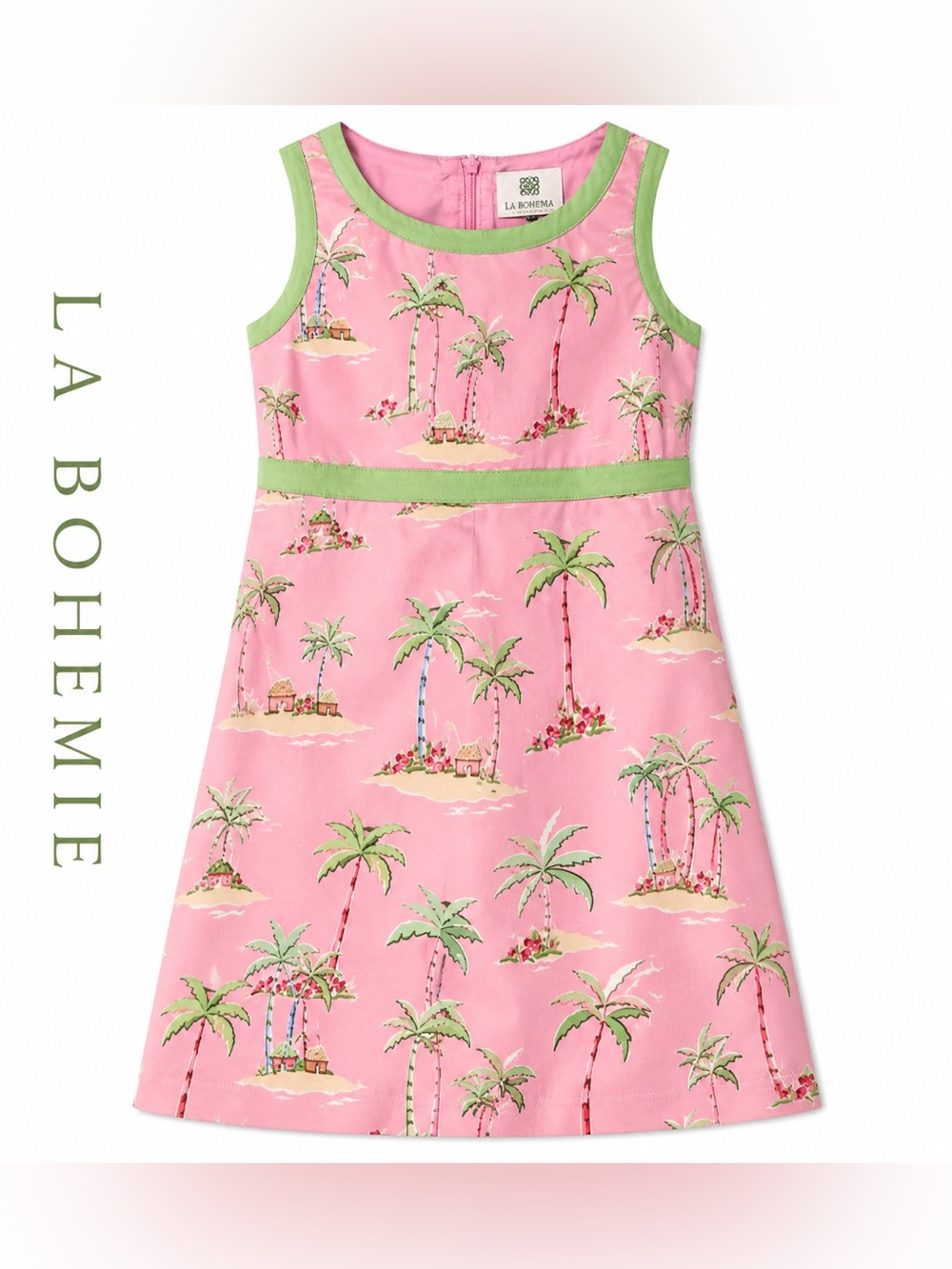 La Boheme Pink and Green Palm Print Midi Dress- perfect vacation dress!